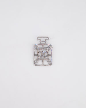 Chanel Silver Perfume Bottle Brooch with Crystals Detail