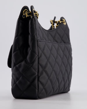 Chanel Medium Wavy CC Quilted Hobo Bag in Black Caviar Leather with Gold Hardware