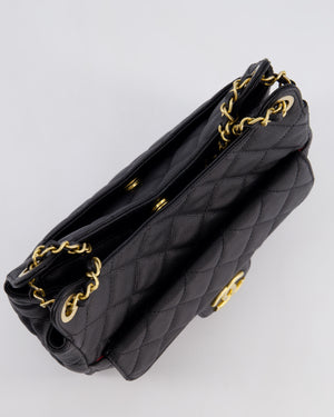 Chanel Medium Wavy CC Quilted Hobo Bag in Black Caviar Leather with Gold Hardware