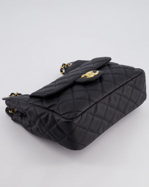 Chanel Medium Wavy CC Quilted Hobo Bag in Black Caviar Leather with Gold Hardware