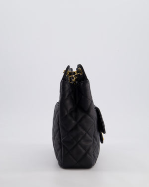 Chanel Medium Wavy CC Quilted Hobo Bag in Black Caviar Leather with Gold Hardware