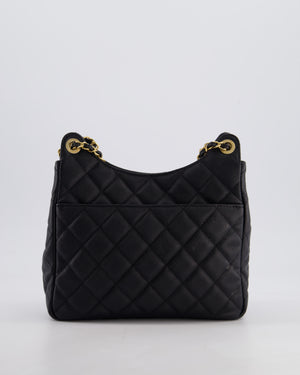 Chanel Medium Wavy CC Quilted Hobo Bag in Black Caviar Leather with Gold Hardware