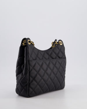 Chanel Medium Wavy CC Quilted Hobo Bag in Black Caviar Leather with Gold Hardware