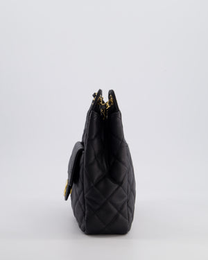 Chanel Medium Wavy CC Quilted Hobo Bag in Black Caviar Leather with Gold Hardware