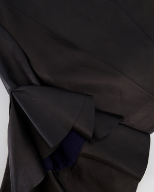 Alexander McQueen Black Leather Cropped Jacket with Ruffled Sleeves Size IT 40 (UK 8)