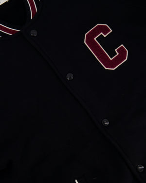 Celine Black College Jacket with Burgundy Striped Collar and Celine Paris Embroidery Detail Size S (UK 8)