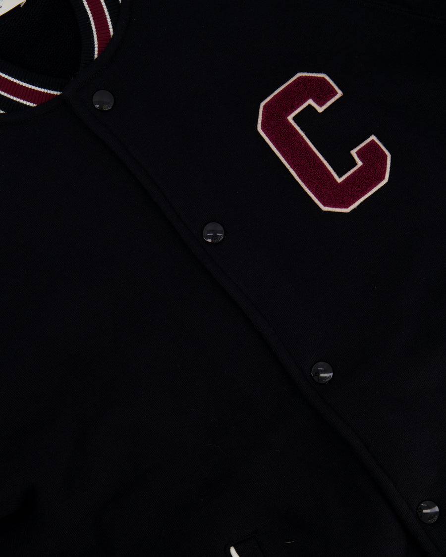 Celine Black College Jacket with Burgundy Striped Collar and Celine Paris Embroidery Detail Size S (UK 8)