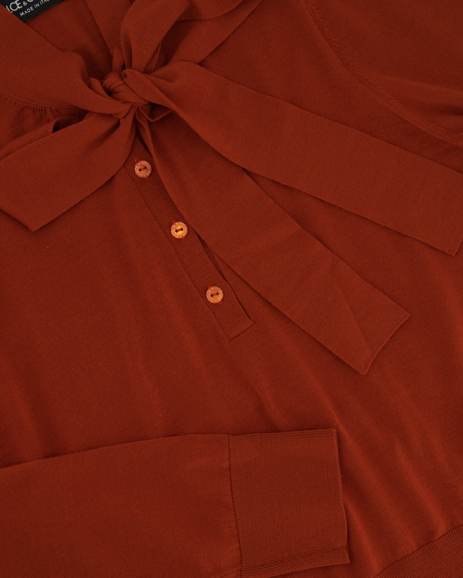 Dolce & Gabbana Burnt Orange Wool Jumper with Bow Detail Size UK 10