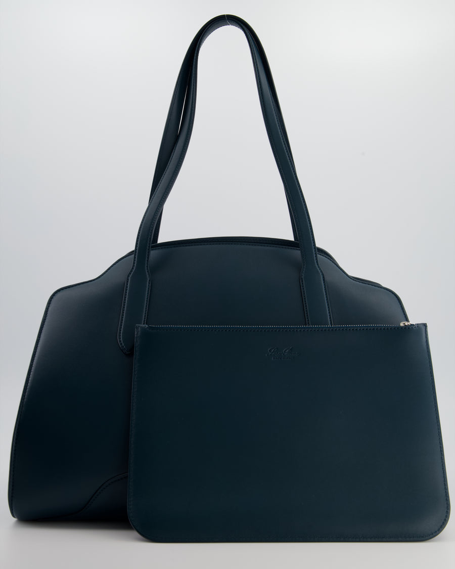 Loro Piana Dark Teal Large Sesia Leather Tote Bag