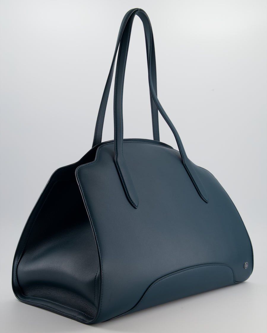 Loro Piana Dark Teal Large Sesia Leather Tote Bag