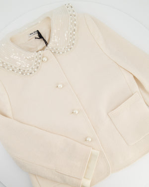 Miu Miu Cream Jacket with Peterpan Pearl Embellished Collar IT 44 (UK 12)
