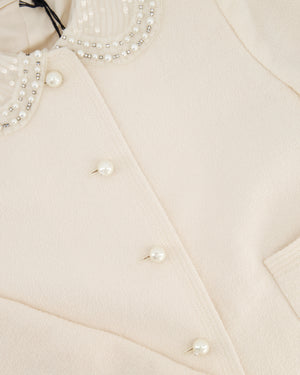 Miu Miu Cream Jacket with Peterpan Pearl Embellished Collar IT 44 (UK 12)