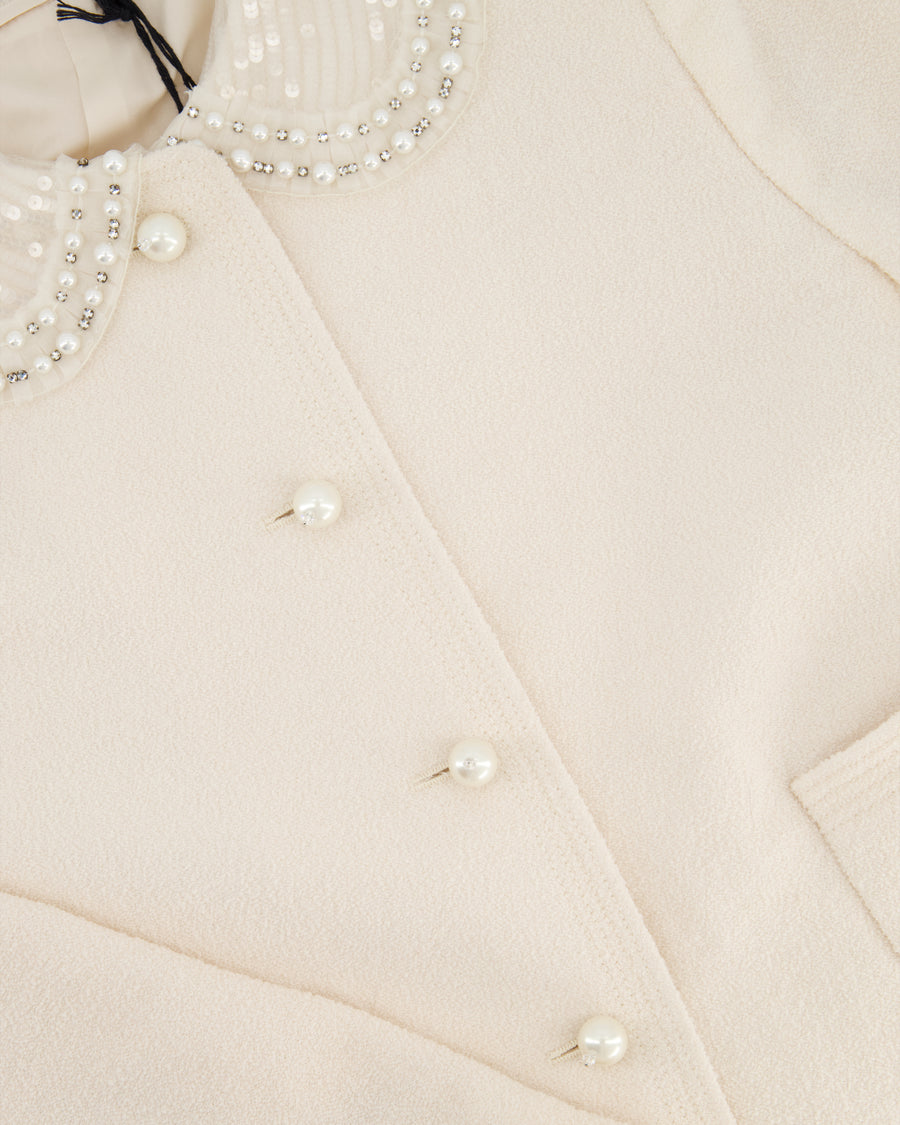 Miu Miu Cream Jacket with Peterpan Pearl Embellished Collar IT 44 (UK 12)