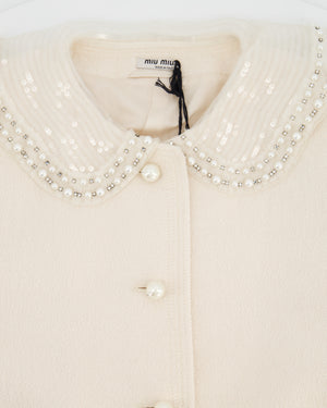 Miu Miu Cream Jacket with Peterpan Pearl Embellished Collar IT 44 (UK 12)