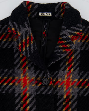 Miu Miu Grey, Black, Red, Camel Check Tweed Button Down Coat IT 38 (UK 6)