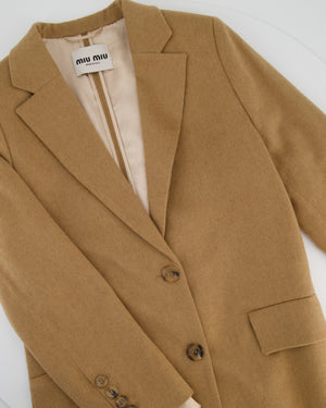 Miu Miu Camel Blazer with Silk Frayed Interior Lining Details IT 38 (UK 6)