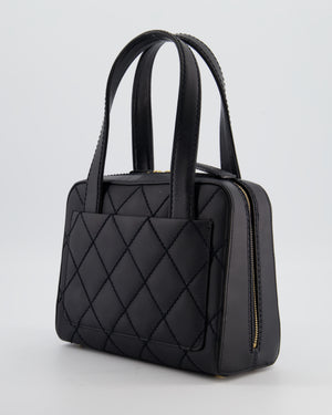 Chanel Black Quilted Wild Stitch Handbag with Top Handles in Matte Lambskin Leather with Gold Hardware