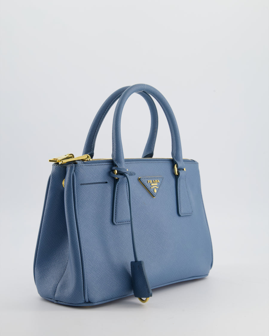 Prada Light Blue Small Galleria Bag in Saffiano Leather with Gold Hardware RRP £3,200