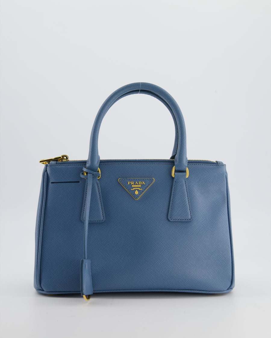 Prada Light Blue Small Galleria Bag in Saffiano Leather with Gold Hardware RRP £3,200
