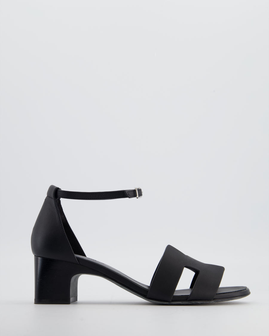 Hermès Encens 50 Heeled Sandals in Noir with Palladium Hardware Size EU 38