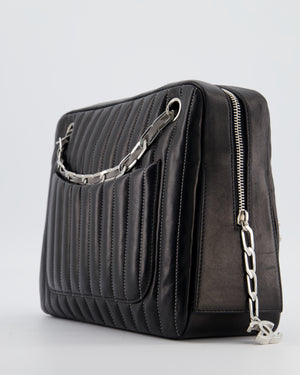 Chanel Black Mademoiselle Ligne Vertical Quilted Camera Bag in Lambskin Leather with Silver Hardware