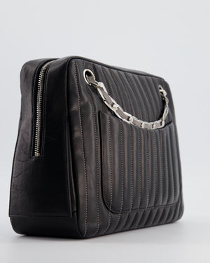 Chanel Black Mademoiselle Ligne Vertical Quilted Camera Bag in Lambskin Leather with Silver Hardware