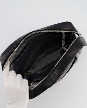 Chanel Black Mademoiselle Ligne Vertical Quilted Camera Bag in Lambskin Leather with Silver Hardware