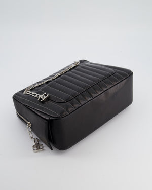Chanel Black Mademoiselle Ligne Vertical Quilted Camera Bag in Lambskin Leather with Silver Hardware