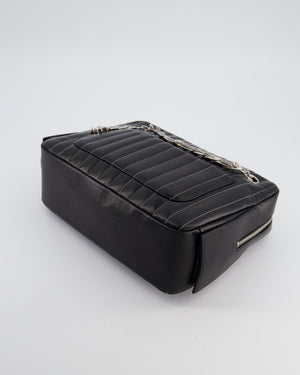 Chanel Black Mademoiselle Ligne Vertical Quilted Camera Bag in Lambskin Leather with Silver Hardware