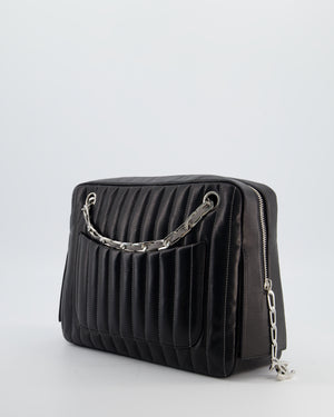 Chanel Black Mademoiselle Ligne Vertical Quilted Camera Bag in Lambskin Leather with Silver Hardware