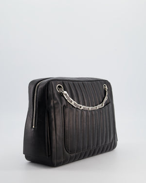 Chanel Black Mademoiselle Ligne Vertical Quilted Camera Bag in Lambskin Leather with Silver Hardware