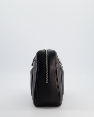 Chanel Black Mademoiselle Ligne Vertical Quilted Camera Bag in Lambskin Leather with Silver Hardware