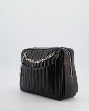 Chanel Black Mademoiselle Ligne Vertical Quilted Camera Bag in Lambskin Leather with Silver Hardware