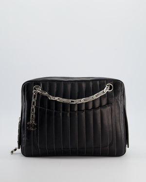 Chanel Black Mademoiselle Ligne Vertical Quilted Camera Bag in Lambskin Leather with Silver Hardware