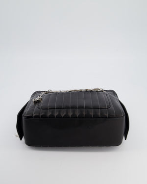Chanel Black Mademoiselle Ligne Vertical Quilted Camera Bag in Lambskin Leather with Silver Hardware