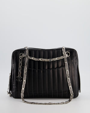 Chanel Black Mademoiselle Ligne Vertical Quilted Camera Bag in Lambskin Leather with Silver Hardware