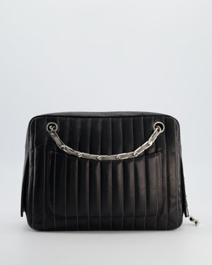 Chanel Black Mademoiselle Ligne Vertical Quilted Camera Bag in Lambskin Leather with Silver Hardware