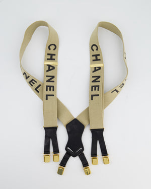 *RARE VINTAGE* Chanel 94/S Vintage Beige and Black Logo Suspender Braces