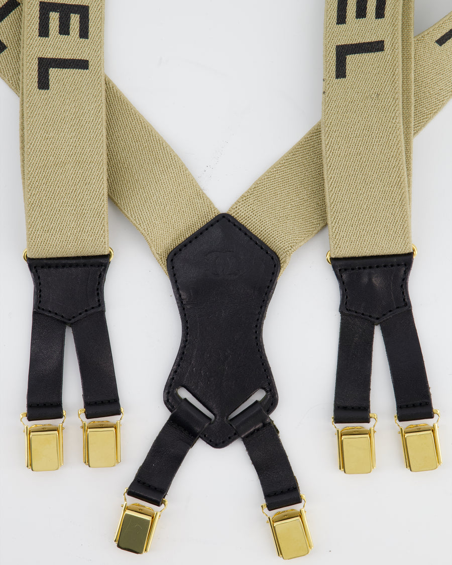 *RARE VINTAGE* Chanel 94/S Vintage Beige and Black Logo Suspender Braces
