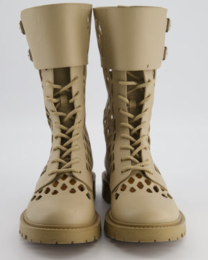 Christian Dior Beige D-Trap Leather Combat Boots Size EU 39