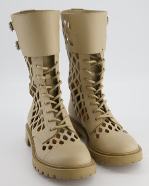 Christian Dior Beige D-Trap Leather Combat Boots Size EU 39
