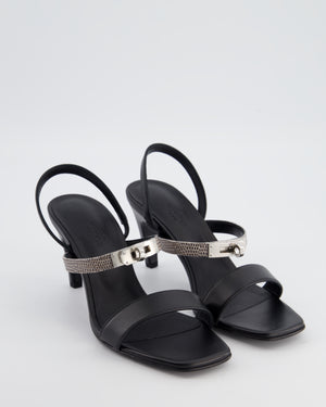 Hermès Black and Lizard Glamour 75 Heels with Palladium Kelly Buckle Size EU 38
