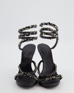 Rene Caovilla Black Cleo Heels with Embellished Ankle Strap Size EU 38