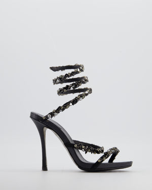Rene Caovilla Black Cleo Heels with Embellished Ankle Strap Size EU 38
