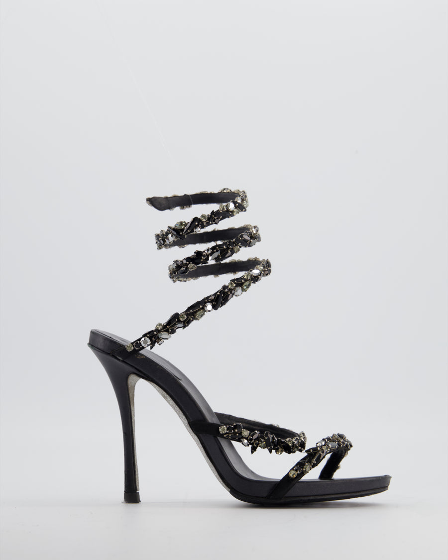 Rene Caovilla Black Cleo Heels with Embellished Ankle Strap Size EU 38