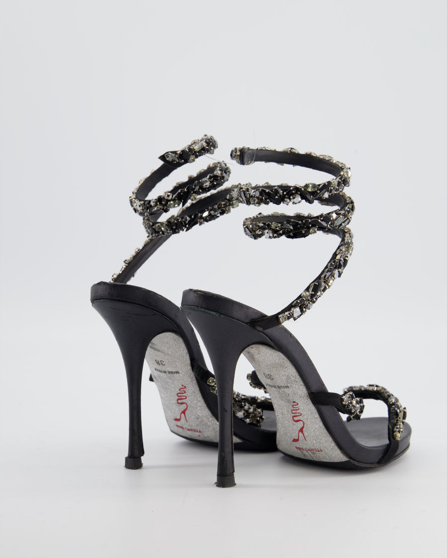Rene Caovilla Black Cleo Heels with Embellished Ankle Strap Size EU 38