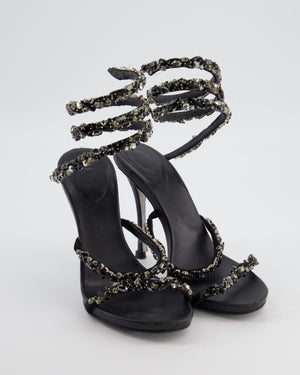 Rene Caovilla Black Cleo Heels with Embellished Ankle Strap Size EU 38