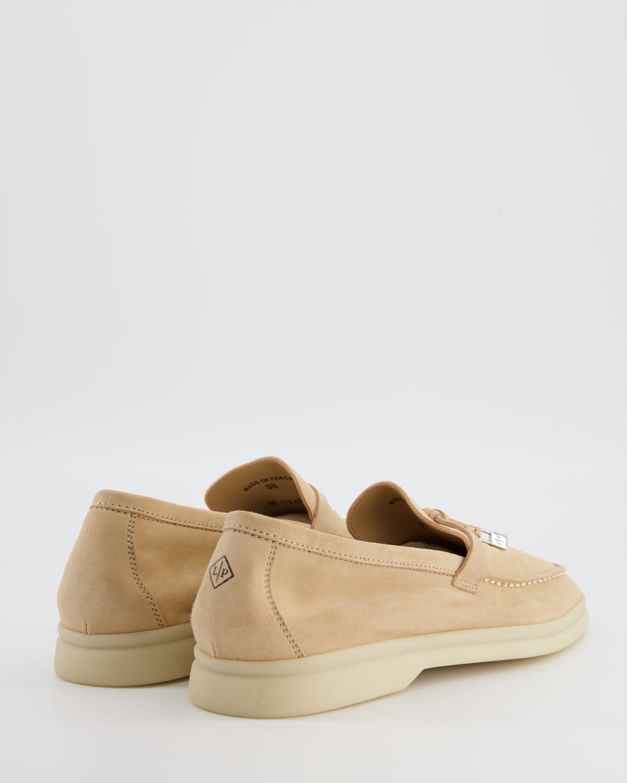 Loro Piana Beige Suede Summer Charms Walk Loafers Size EU 38