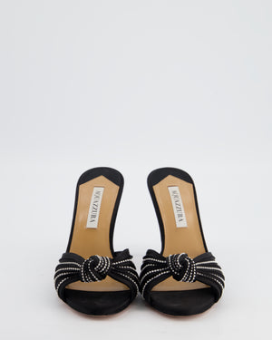 Aquazzura Black Satin Sandal Heels with Embellished Toe Detail Size EU 38