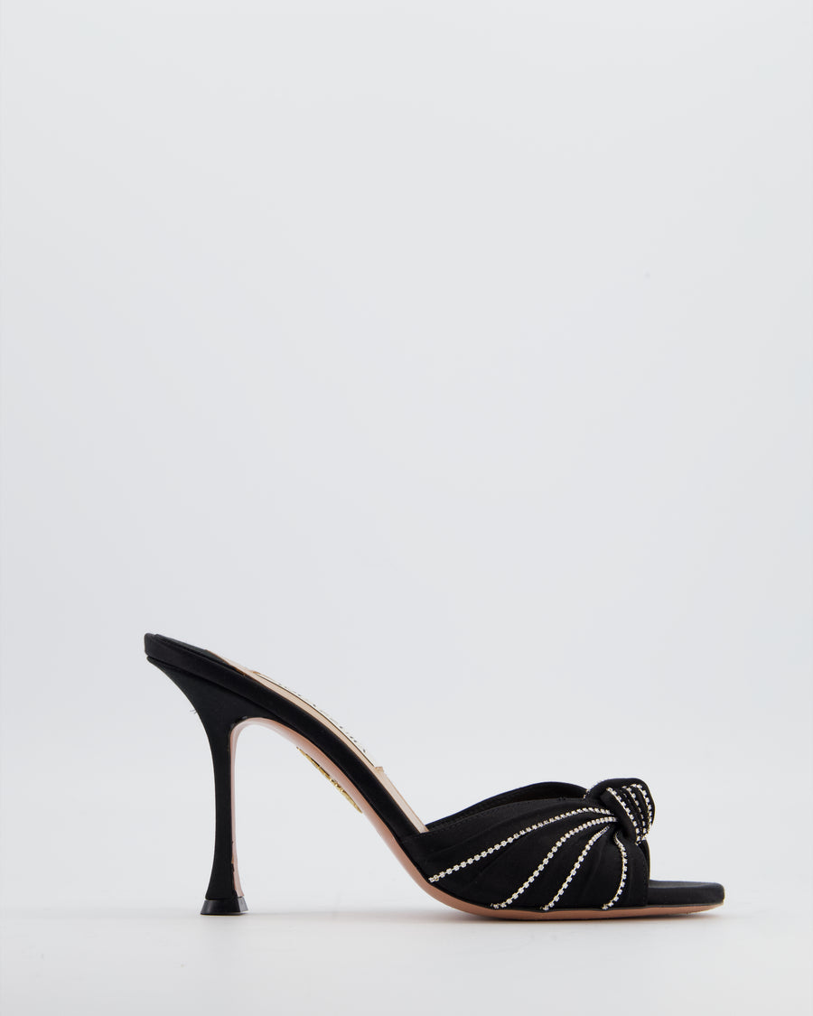 Aquazzura Black Satin Sandal Heels with Embellished Toe Detail Size EU 38